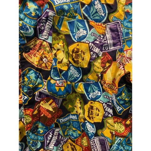 Disney Parks Disneyland Attraction Badges Mens Button-Up Shirt Medium Multicolor - Picture 2 of 7
